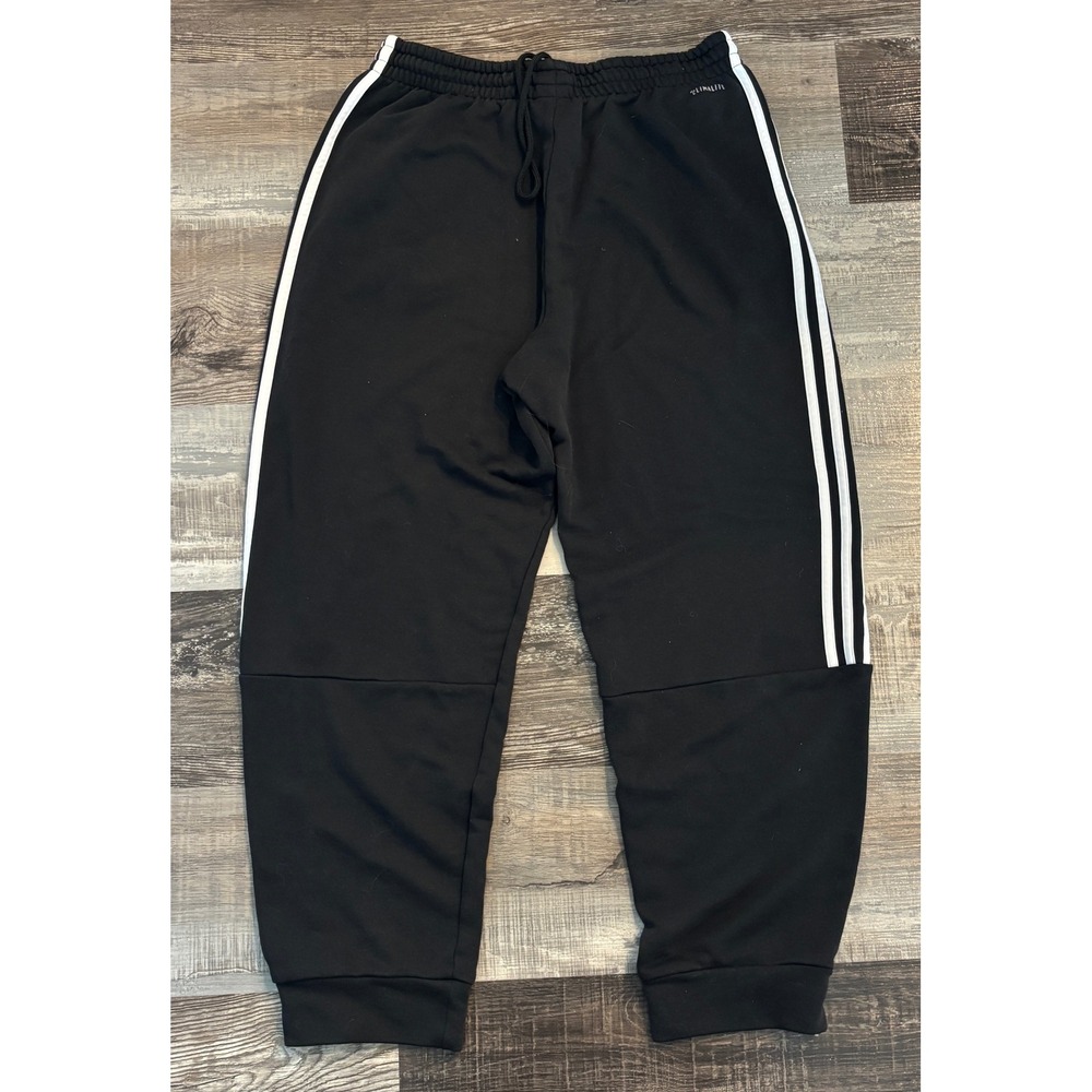 Adidas Climalite Joggers Mens Large Black White 3-Stripe Tapered Sweatpants - Picture 4 of 4